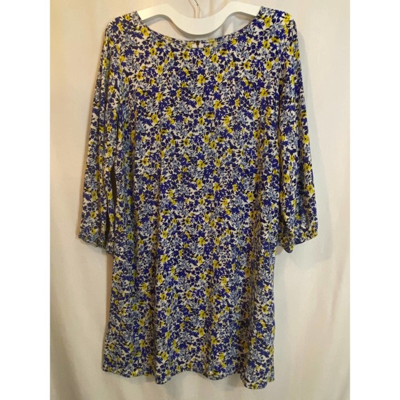 Old Navy Shift Dress Large Long Sleeves Blue Yellow Floral NEW - Picture 1 of 8